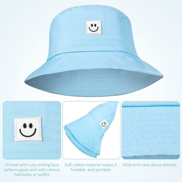 IC Smilende Ansikt Bucket Hat Søt Bucket Cap Strandsolhatt Sommer Reisehatt for Kvinner Menn