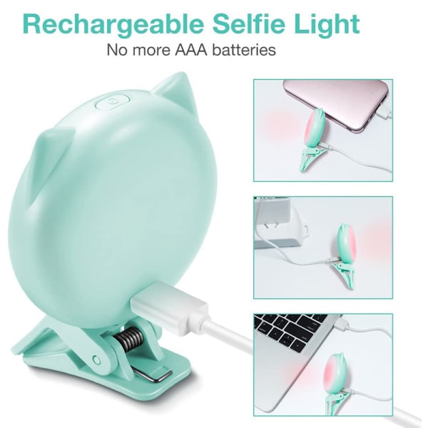 IC Ringlys Selfie-klips, Mini Genopladelig 9-niveau Dæmpbar