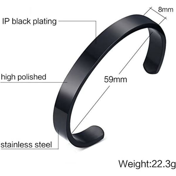 IC Personlig manschettarmbånd Armbånd Rostfritt stål inspirerende armbånd Enkelt åpent armbånd Armbånd for kvinner, svart