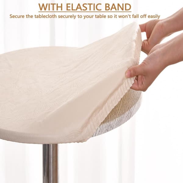 Rund dug, vaskbar pletafvisende plast med elastisk kant, til køkken, have og café, beige, 120 cm
