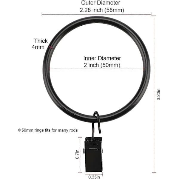 Gardinklemmer med Ringe 50mm, Sæt med 16 - Rustfrit Mat Stål