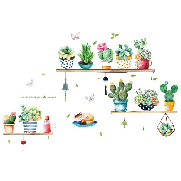 IC Väggdekaler med gröna krukväxter Cartoon Cactus Wall Stickers
