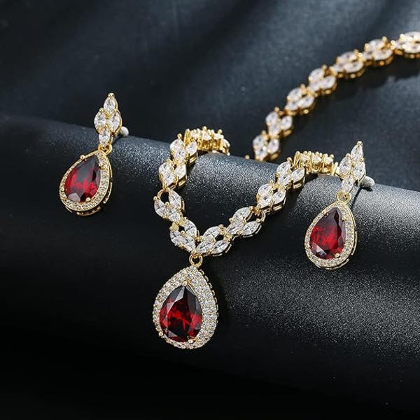 IC Vitguld/guldbelagt Cubic Zirconia CZ Marquise Tåre Brudesmyckesæt med Halskæde og Øreringe til Bruden
