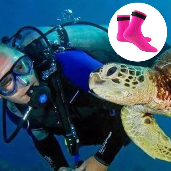 IC Dykkesokker i neopren, 3 mm super premium fensokker, snorkelsokker med justerbare stropper - Rose red - L