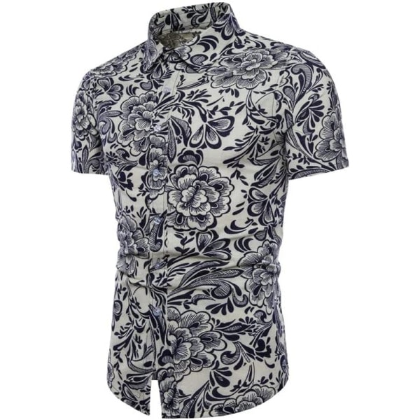 Tvådelad træningsoverall for mænd, blommig hawaiisk skjorta med kortærmade skjorter og shorts Grey L