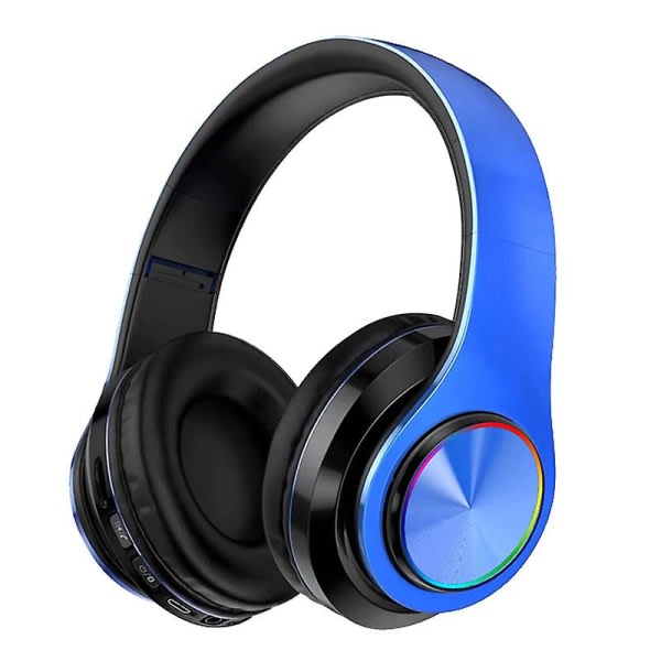 IC Trådlösa hörlurar, hopfällbara Hifi Bluetooth Glow Trådlösa hörlurar med inbyggd mikrofon och volymkontroll Bruseliminering Blå Svart