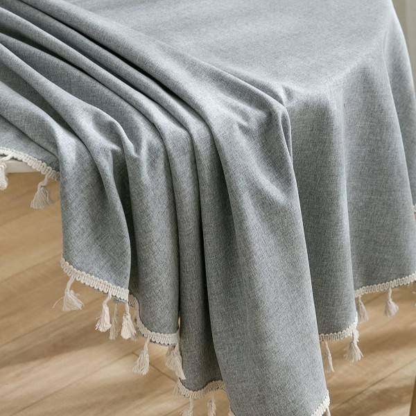 IC Fringe Solid Duk Tjock Bordsduk Rund Cover med tofsar för kök, fest, semester, picknick (grå, diameter 59\")