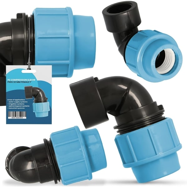 IC-paket med 4 PE-rörvinklar 90° armbågskoppling PN16 (32 mm x 1 tum AG)