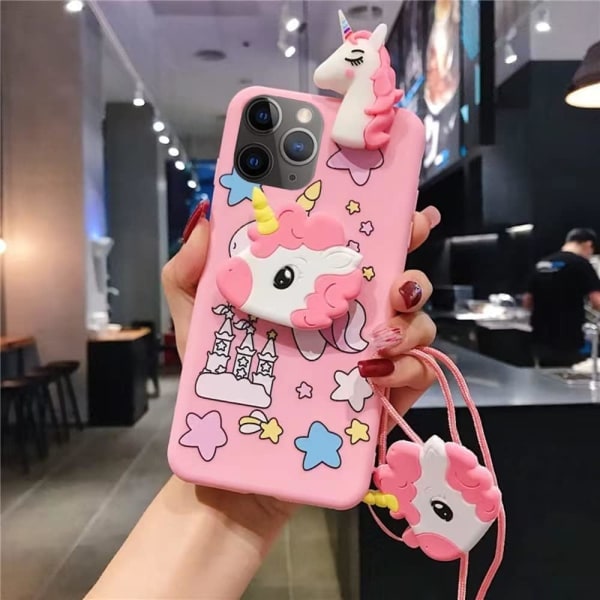 IC Unicorn-etui for iPhone 14 Pro Max 6,7\" med snor, 3D-tegnet design Søt Elastisk Kickstand Pro Maxtective-etui (kake)