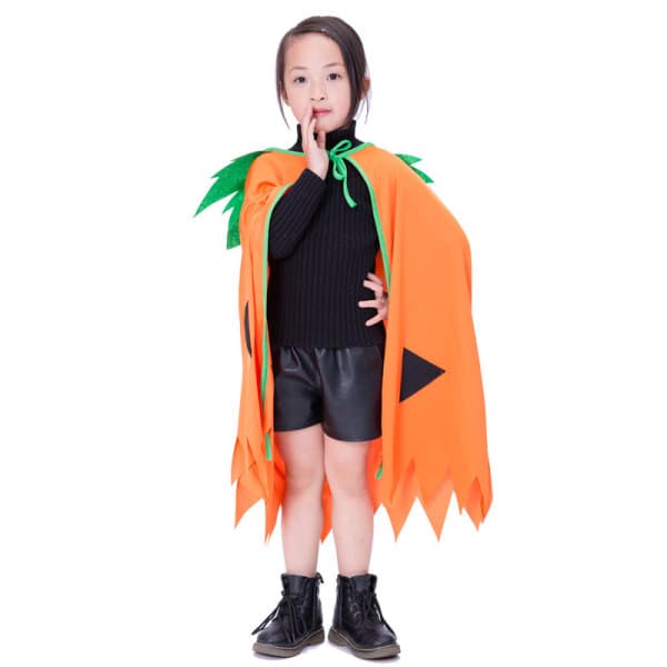 IC Græskar kappe Halloween kostume til børn og drenge og piger (kappe + græskarpakke)