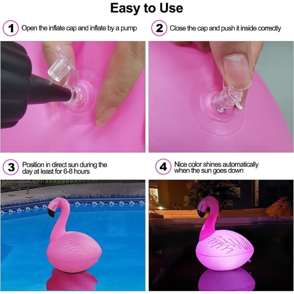 IC 2 stk Sol Flamingo Pool Lys, Flydende, Vandafvisende Glow-in-the-Dark Oppustelige Sol Flamingo Lys til Swimmingpool