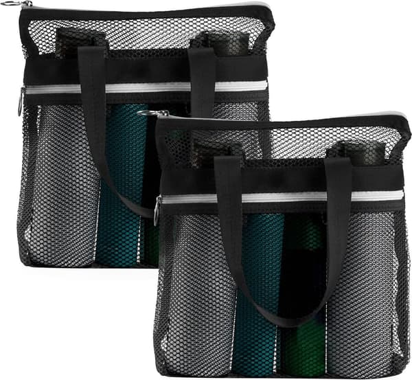 Duschkorg i mesh, 2-pack svart, bärbar necessär för studenthem, badrumsarrangör med dragkedja