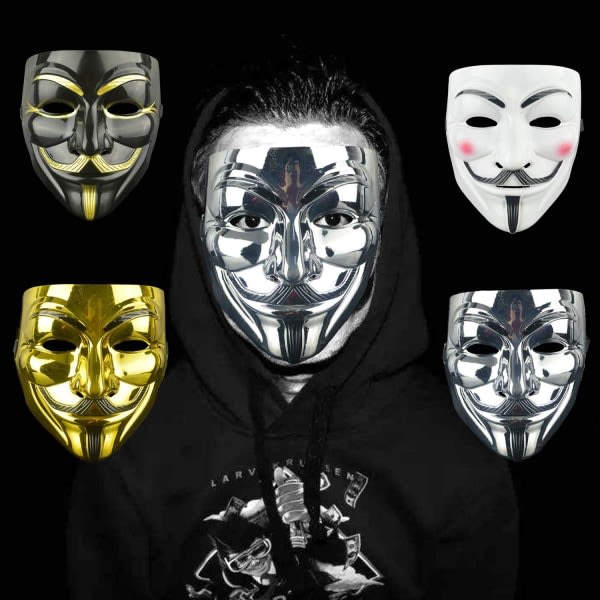 IC 4-pakkaus Halloween V vendetta Mask Set, Anonyma masker, Fest, World Book Week, Halloween Kit
