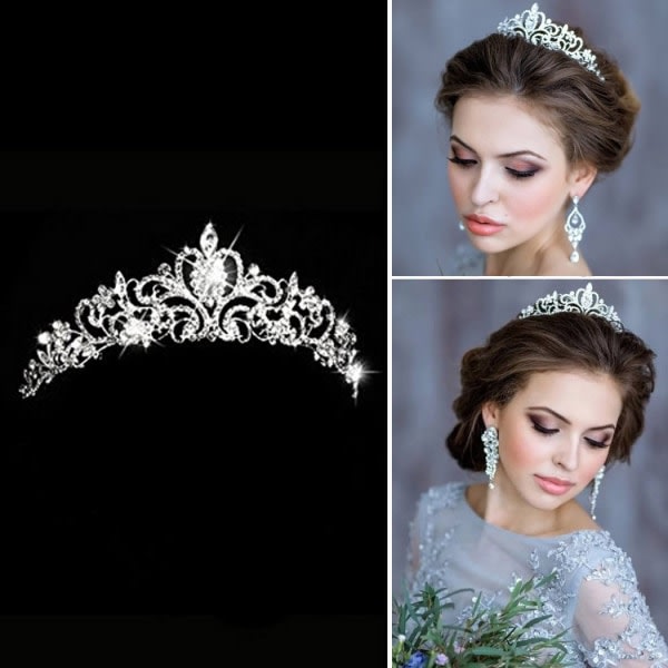 IC Bröllopskrona og tiara med kristaller for brudens hårtillbehör Silver Hart Tiara for kvinner og flickor
