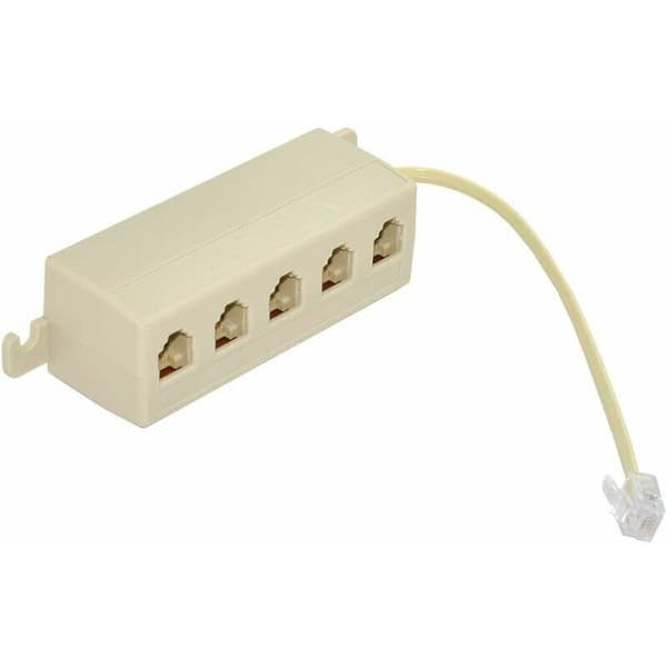 6P4C RJ11 Telefon Modulär Jack Linjesplitter Adapter Beige 1-in-5-ut