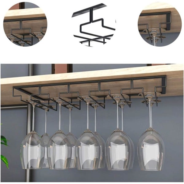 IC 2 stk 5-raders hengende holder for vinglass Metall Vinglassstativ Montering under skapet, svart
