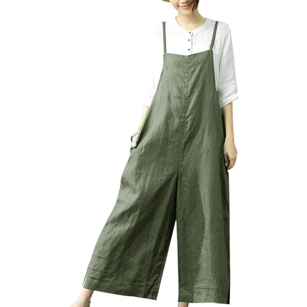 IC Dam Casual Løse Lange Haklappsbukser Jumpsuits Med Vide Ben Baggy Bomullsbukser Overall Med Lommer PZZ