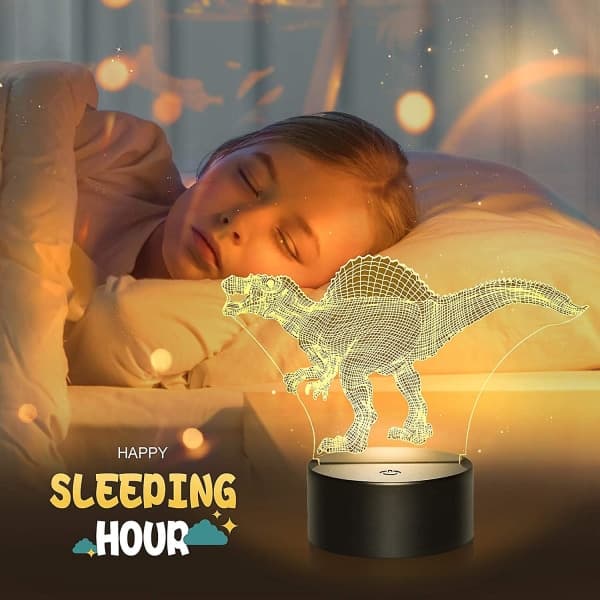 Nattlys til børn, 16 farver 3D Spinosaurus nattlys