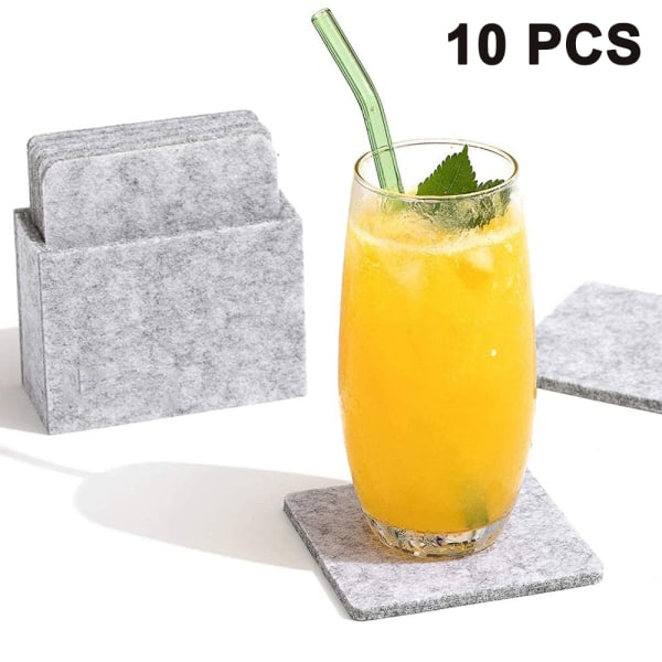 IC Set med 10 filtunderlägg Fyrkantiga dekorativa bordstabletter med förvaringslåda - tvättbara designunderlägg i filt