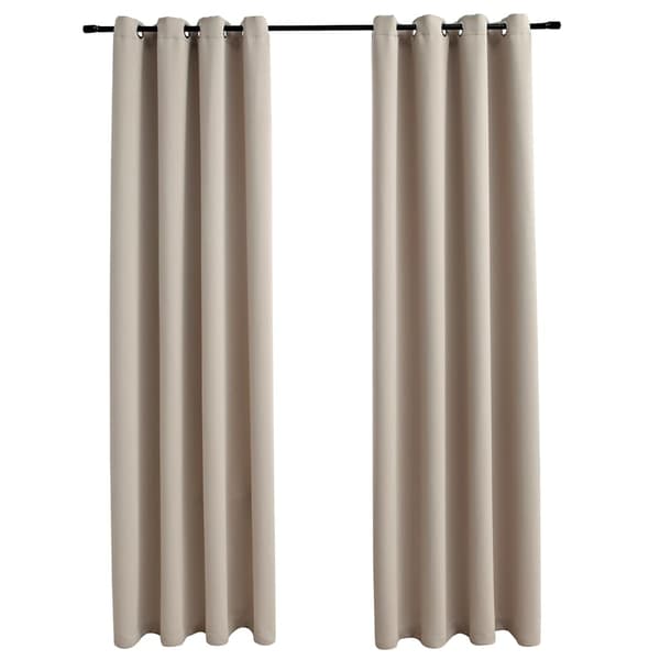 Mørklægningsgardiner Sæt med 2 med metalringe 100% polyester til stue soveværelse beige 140 x 225 cm Beige