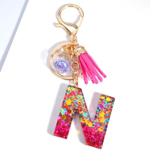 Sequins Handmade Resin Letter Keychain A-Z Initial Keychain Car Handbag Accessories N N