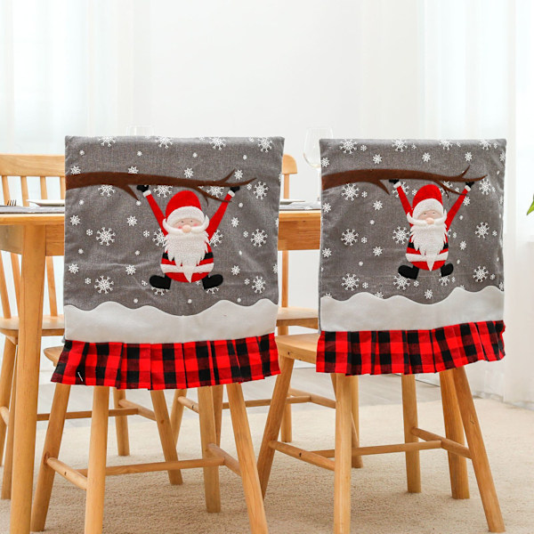Ny Jul Gingham Broderi Gammal Man Stolsöverdrag Hotell Restaurang Heminredning Stolryggskydd Stolsöverdrag 53*49cm