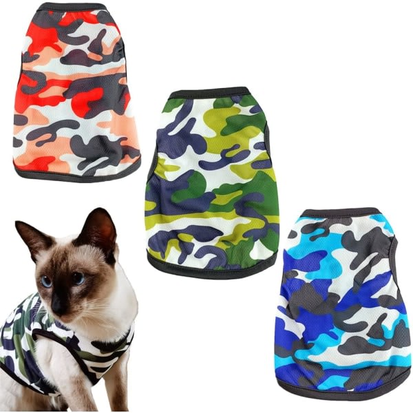 IC 3-pak lille kat/hund kølevest Camo Design | Ærmeløse sommerhundetøj | Hurtigtørrende hvalpe camouflage der ånder