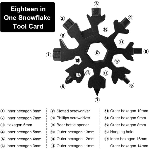 IC 18 i 1 Snowflake Monitoimityökalu, 3 osaa ruostumattomasta teräksestä Snowflake avaimet, avainruuviväännin Pullonavaaja Inhex-avain