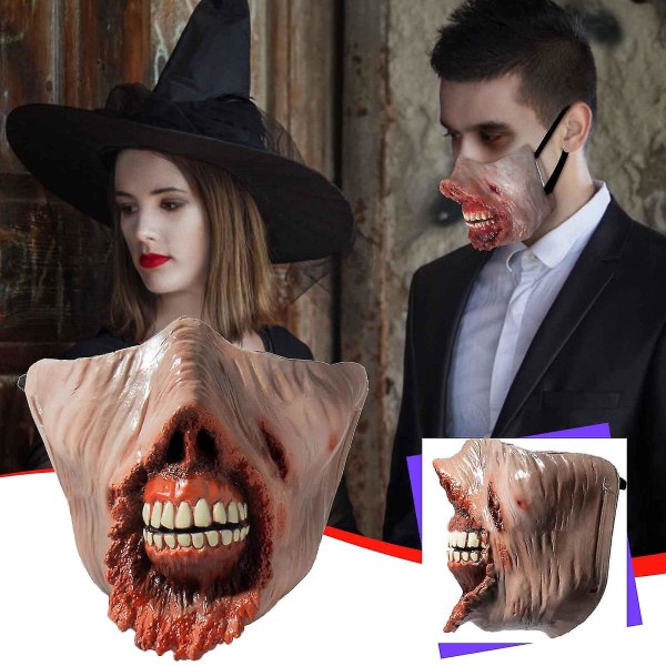 IC Halloween-dekorationer Halloween Åben Mund Brænd Horror Halv Ansigt Latex Maske Ny Produkt Maske