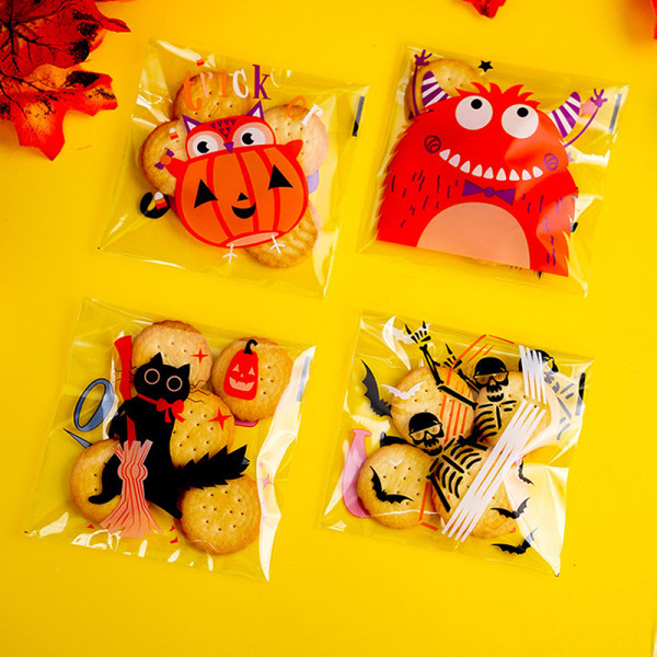 IC 100 stk 10x10 cm Halloween Plast Godis Cookies Gavepose A1