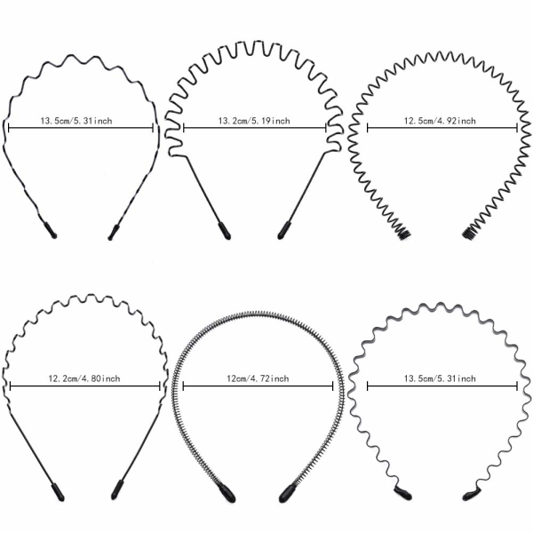 IC 6 ST. Metall Pannbånd Svart Hårbånd Spring Wave Hårbånd Multi-Style Unisex Fleksible Pannbånd Tilbehør for Kvinner Menn