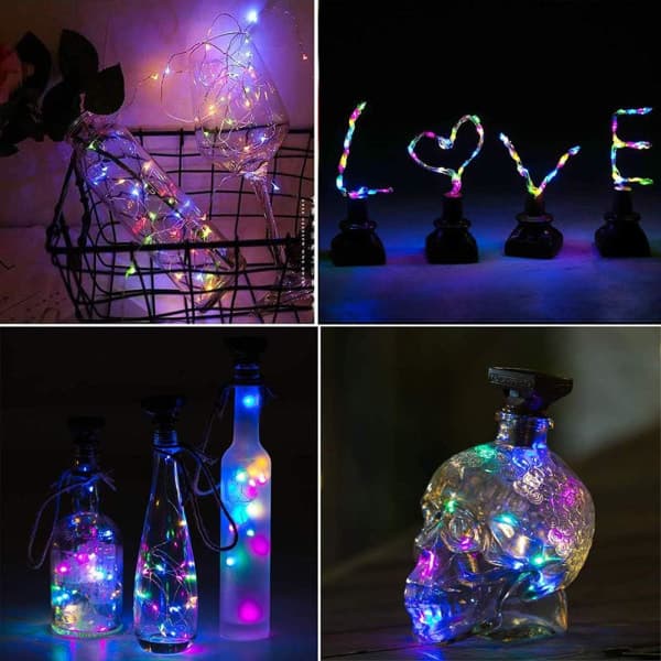 Toifucos Sol-drivna vinflaskelampor, 6-pack 20 LED vattentäta kopparkorkformade lampor Firefly String Lights, Flerfärgad