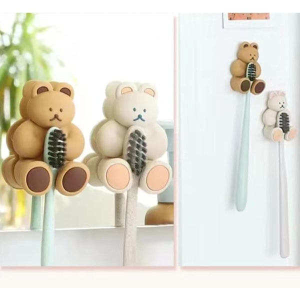 IC Cartoon Bear Silikon Tandborsthållare Väggmonterad Sugkopp Organizer Krok Badrumshållare Tillbehör