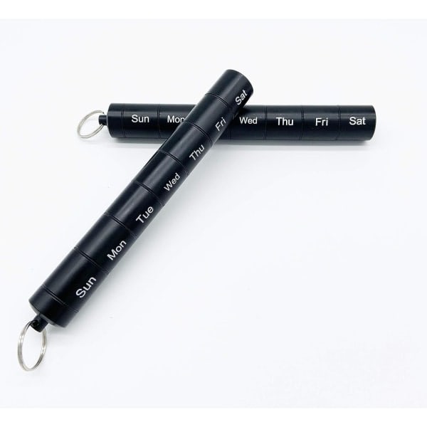 IC Svart Metall Pilleboks Organizer, 7 Dagers Pilleboks, Vanntett Nøkkelring Pilleboks