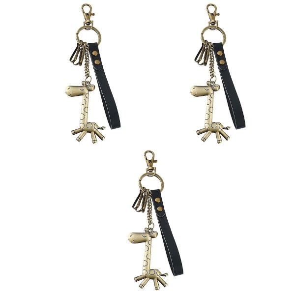 3 stk Retro Giraff Legering Lær Nøkkelring Bilnøkkelring Håndveske Henge Dekorasjon Henge Ornament 3pcs IC