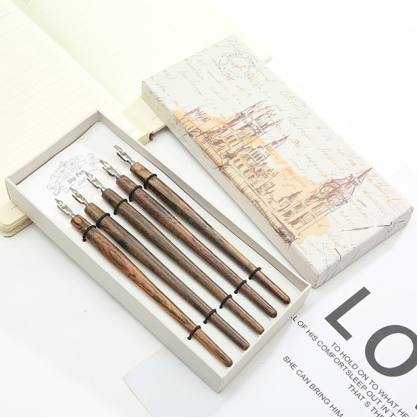 IG Dip Pen Set, 5 delar kalligrafipennor, för konst, skrivande, Träfärg