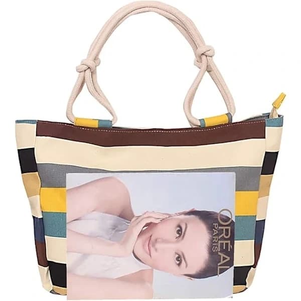 Canvas Beach Bag with Zipper and Cotton Rope