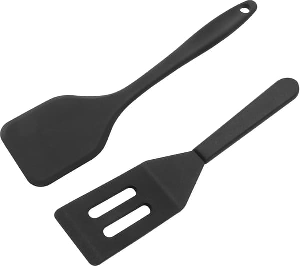4-delt mini silikonspatelsett, fleksibel non-stick slisset serveringsspatel for brownies, småkaker, egg, baking og matlaging Black