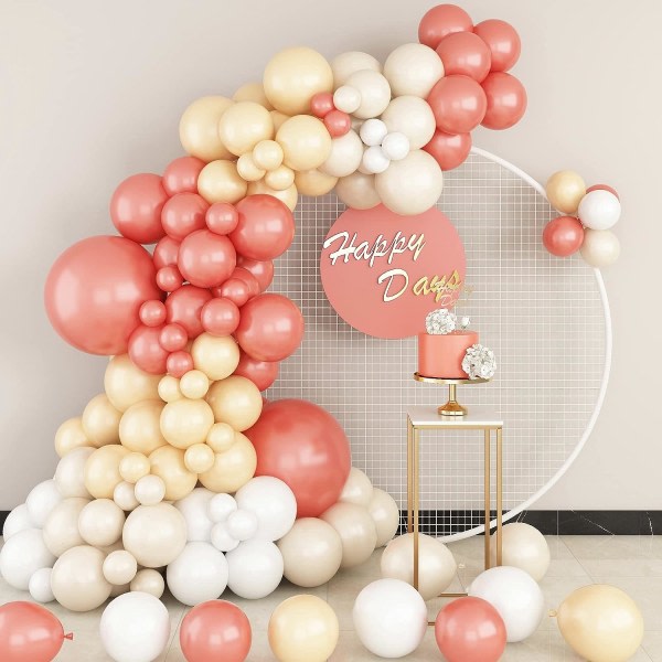 IC Dammrosa Beige Ballonggirlandbågesats, 104 st Retro Blush Rosa Aprikos Elfenben Vit Sand Naken Neutral Boho Ballonger Garlanddekorationer