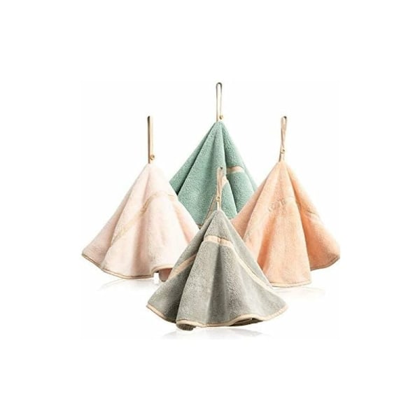 4-pack Hängande Handdukar med Hängögla Absorberande Korallfleece Badrumshanddukar Mjuka Tjocka Disktrasor Runda Handdukar (4 Färger-C)