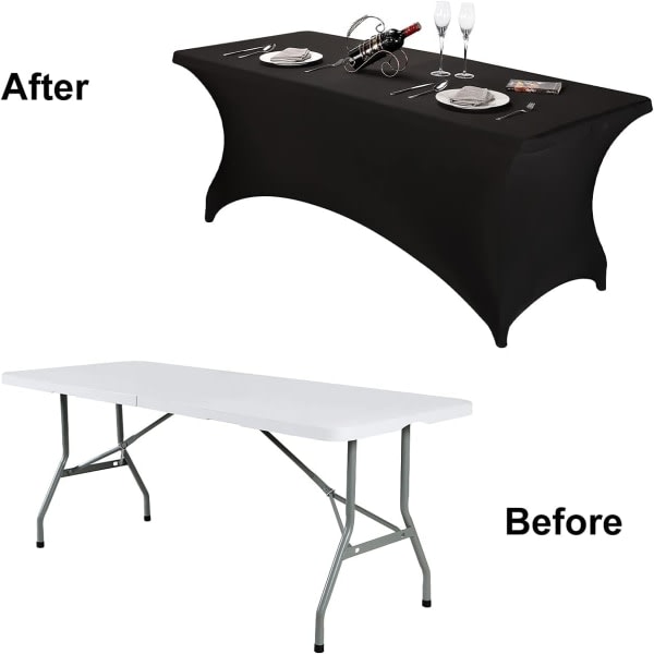 IC Pack Spandex bordsoverdrag 6 fod, monteret duk for 6 fod rektangulære bord, strækbart udeplatsoverdrag, Universal Spandex cover(6 fod, sort)