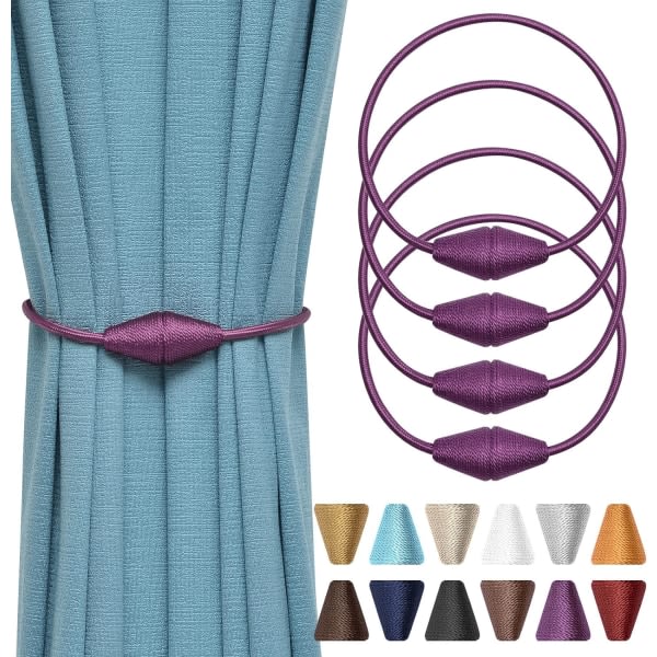 IC-sett med 4 magnetiske gardiner, håndjorda vävda rep Bekvämt og dekorativt for hem og kontor (lila)