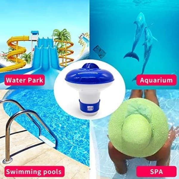 Flytande klortablettdispenser med justerbar flödeskontroll och låsbart lock för pool, spa och bubbelpool, blå 5 tum