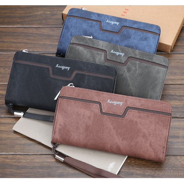 IC baellerry lang glidelås for menn lommebok PU lær clutch business casual ungdom clutch mørkblå blå