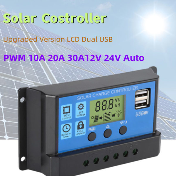 Uppgraderad 10A 20A 30A Solpanelregulator 12V/24V Auto Solpanel 30A
