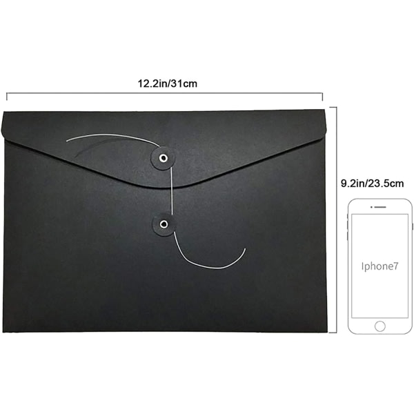 IG Kraft String Envelope File Folder Project Pockets File Jacket Svart