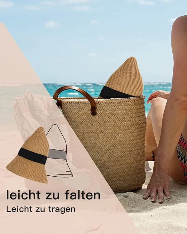 Dame Solhat, UPF 50+ Bred Skygge Strand Solbeskyttelseshat, Beige