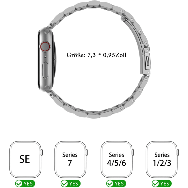 IC Kompatibel med Apple Watch band 42/44/45 mm, band i rostfritt stål, Apple Watch Series 7/6/5/4/3/2, 38 mm 40 mm 41 mm svart