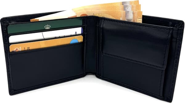 RFID-blokerende pung til mænd, ægte læder bifold pung med møntlomme og 5 kortpladser, slankt kompakt design til hverdagsbrug, sort
