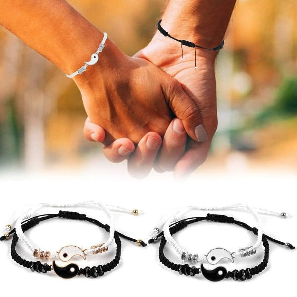 IC 2 Matchande Yin Yang Justerbara Vävda Sladdarmband Handgjorda Vänskapsarmband